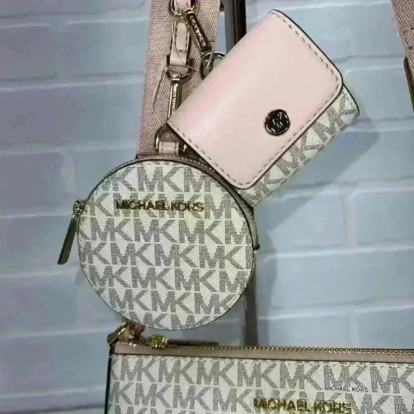 Michael Kors Crossbody Tech Attach Adjustable Strap MK Signature Powder Blush Mt - Picture 2 of 8